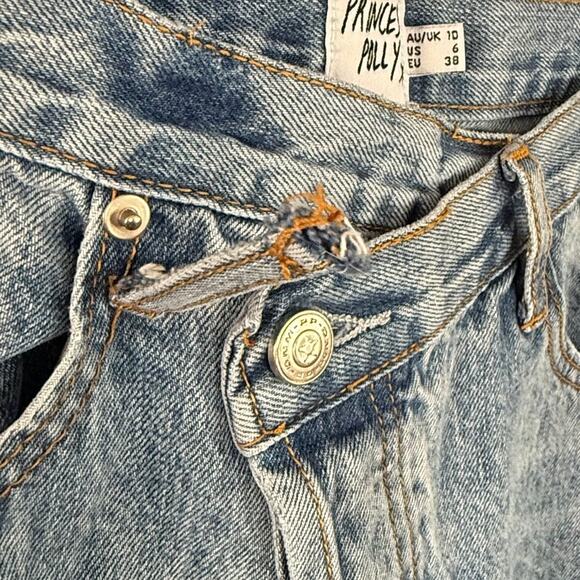 PRINCESS POLLY Sz 6 Trendy Asymmetric Straight Leg Lt Wash Oversized Denim Jeans - Picture 12 of 15